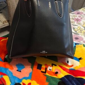 Coach Black Leather Handbag with White Stitching